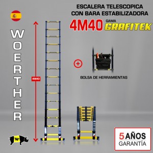 Escalera telescópica Woerther gama GRAFITEK 4m 40 - Pack 2