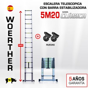 ESCALERA TELESCOPICA 5M20 CON PLATAFORMA + FUNDA
