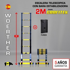 ESCALERA TELESCÓPICA 2M GRAFITEK + PLATAFORMA