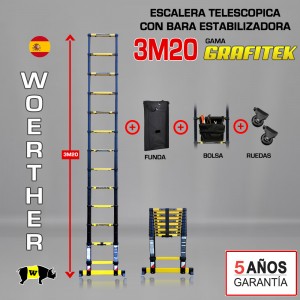 Escalera telescópica Woerther gama GRAFITEK 3m 20 - Pack 5