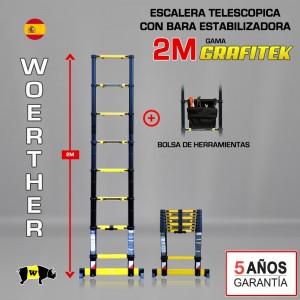ESCALERA TELESCÓPICA 2M GRAFITEK + FUNDA
